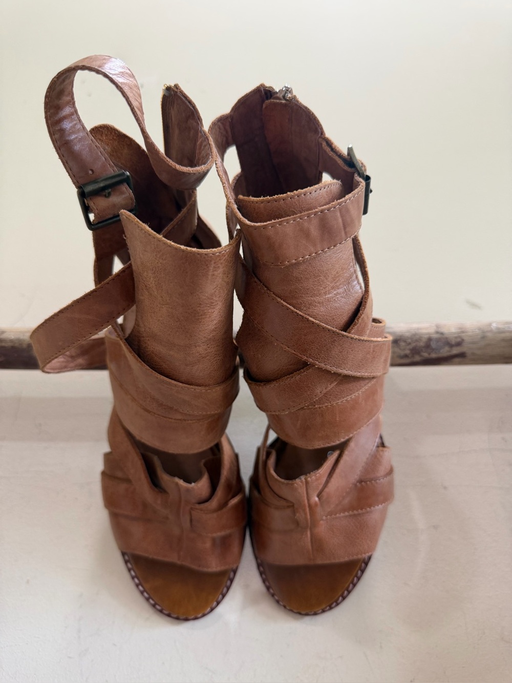 Jeffrey Campbell Free People Women's Brown Leather Strappy Sandal Heels